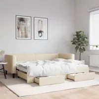 Divano Letto Estraibile con Cassetti Crema 80x200 cm in Tessuto 3196613