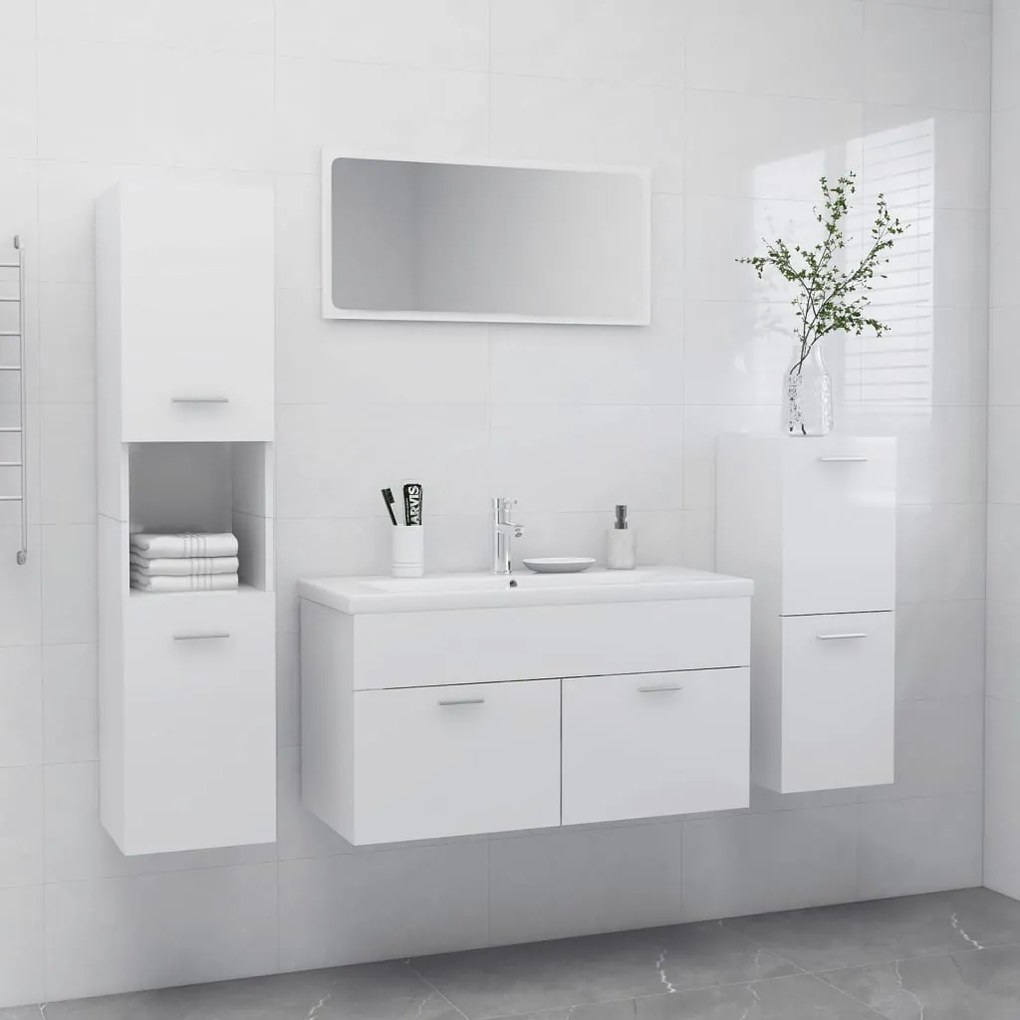 Set Mobili Da Bagno Bianco Lucido İn Truciolato /