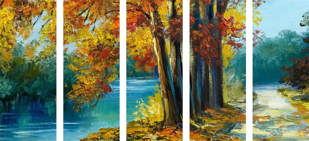 Quadri 5 pezzi – Alberi dipinti in colori autunnali