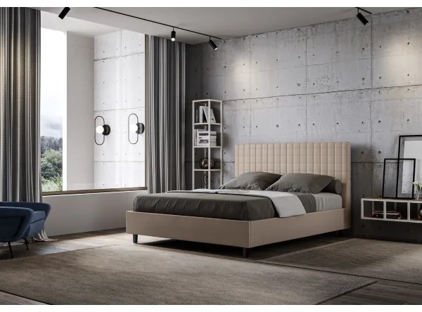 Letto matrimoniale contenitore imbottito 160x210 similpelle tortora Sunny