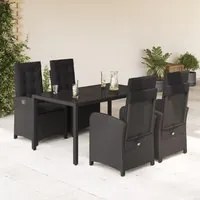 Set da Pranzo da Giardino 5 pz Nero con Cuscini in Polyrattan 3212206