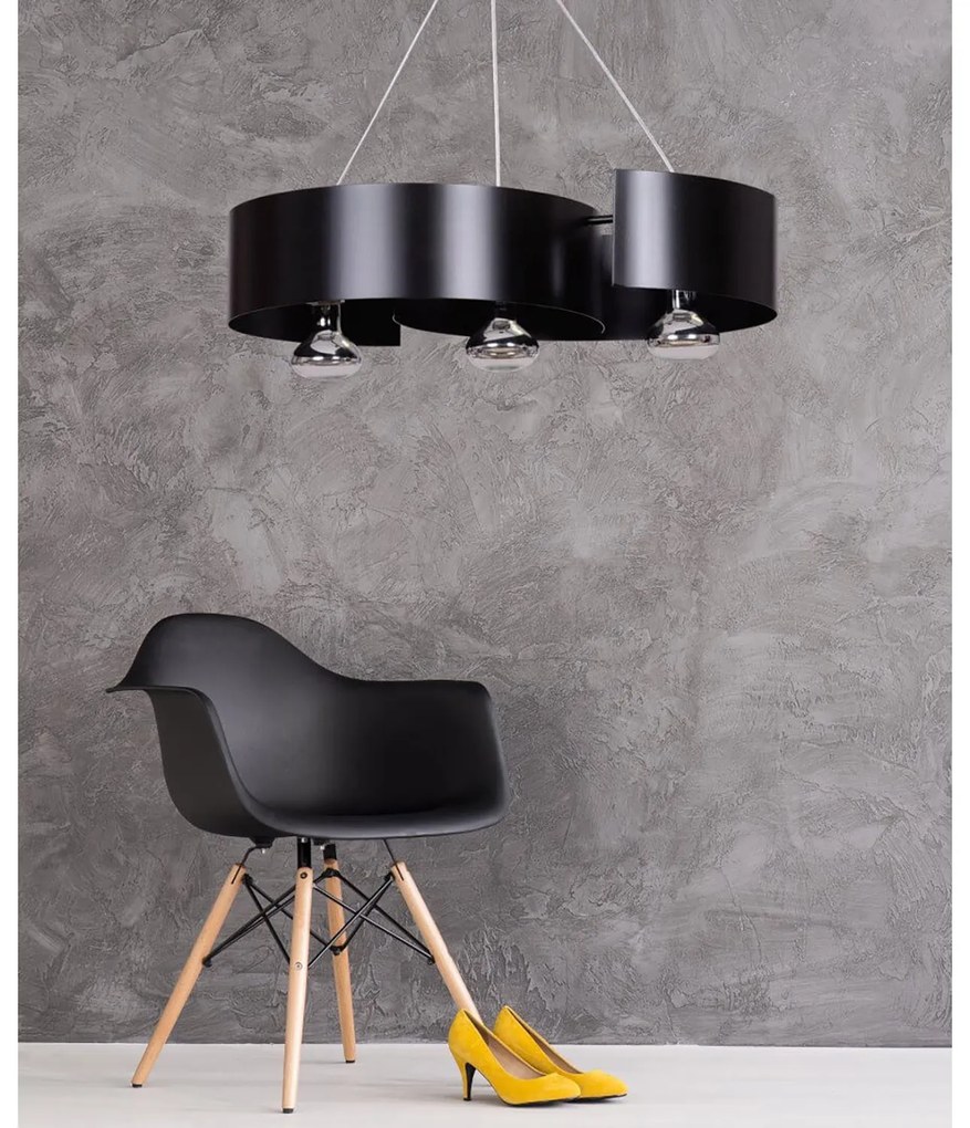 Lampadario Moderno 3 Luci Houyi In Acciao Nero E Cromo