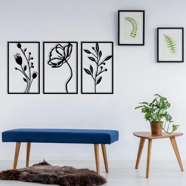 SET 3x Decorazione da muro 78x39 cm fiori metallo