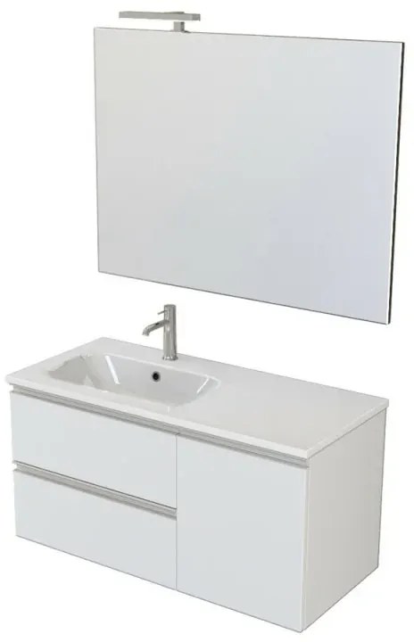 Composizione bagno sospesa 100 cm Master bianco con top e specchio