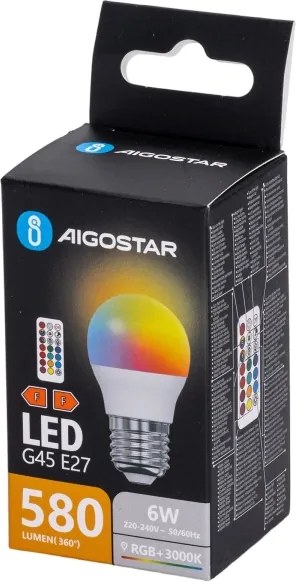 Aigostar - Lampadina LED RGBW dimmerabile G45 E27/6W/230V 3000K + telecomando