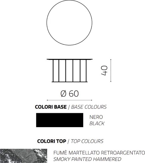 Tavolino tondo D60 cm con base in metallo Nero e piano in vetro martellato Fumč MUTE