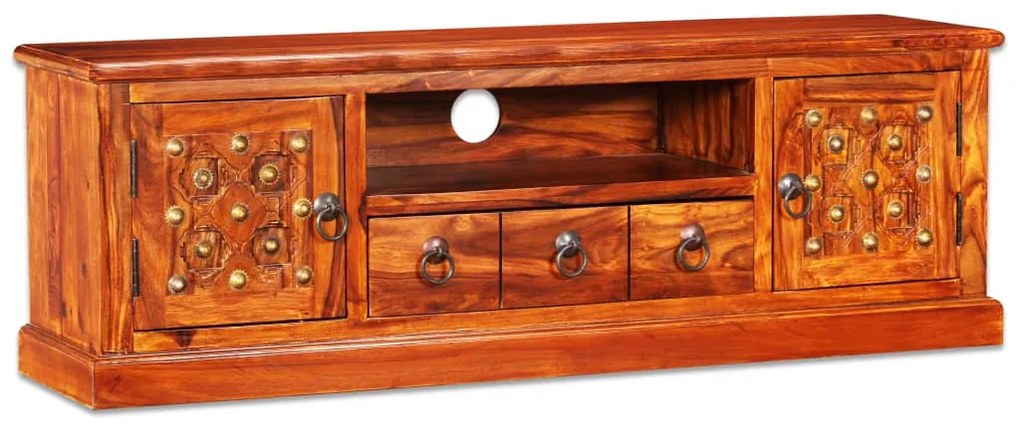 Mobile Porta Tv İn Legno Massello Di Sheesham 120x30x40 Cm /