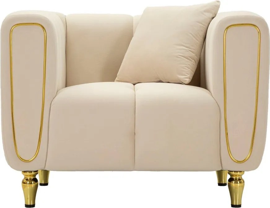 Poltrona color crema con poggioli/con gambe con rivestimento in velluto Alma – Mauro Ferretti