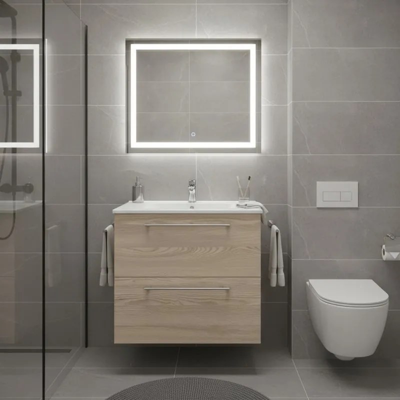 Mobile da bagno sospeso Remix L 46 x H 60 x P 48 cm rovere satinato, 2 cassetti 1 anta