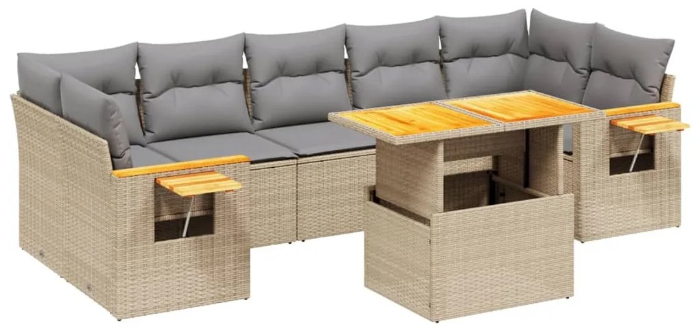 Set divano da giardino 8 pz con cuscini beige in polyrattan