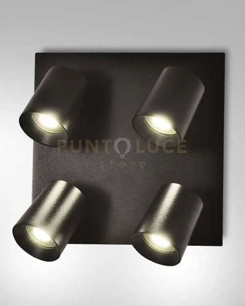 Modo spot nero 4 luci alluminio spazzolato orientabile attacco gu...