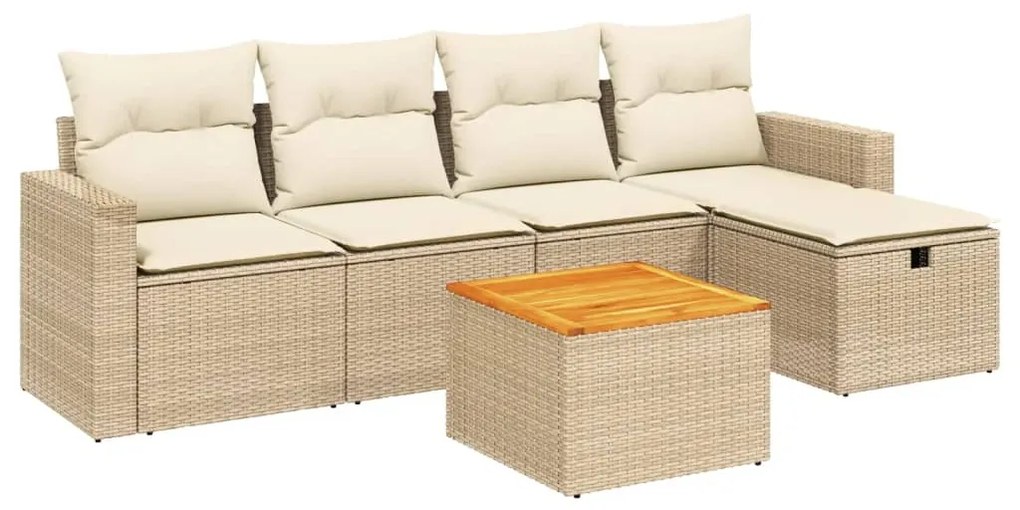 Set divano da giardino 6 pz con cuscini beige in polyrattan