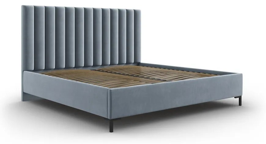 Letto matrimoniale imbottito blu chiaro con contenitore con griglia 160x200 cm Casey - Mazzini Beds