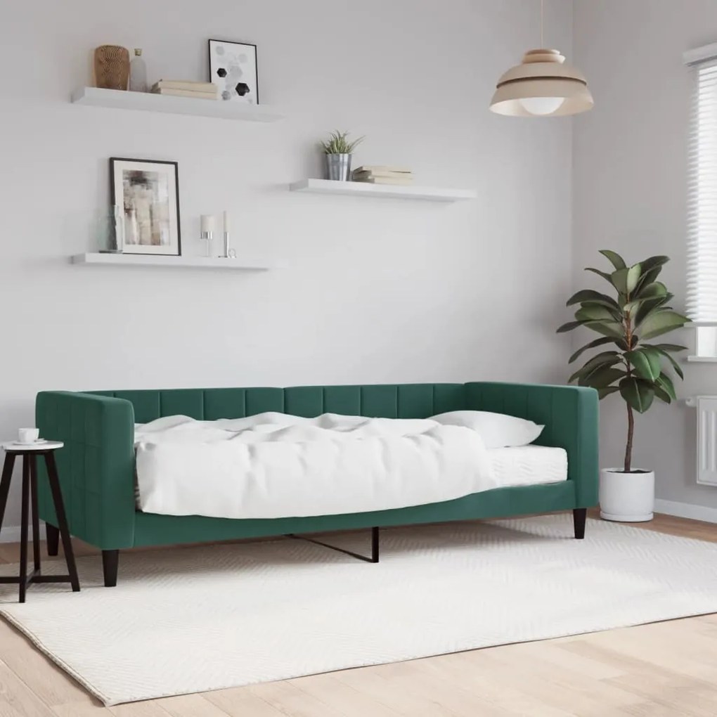 Divano Letto Con Materasso Verde Scuro 80x200 Cm İn Velluto /