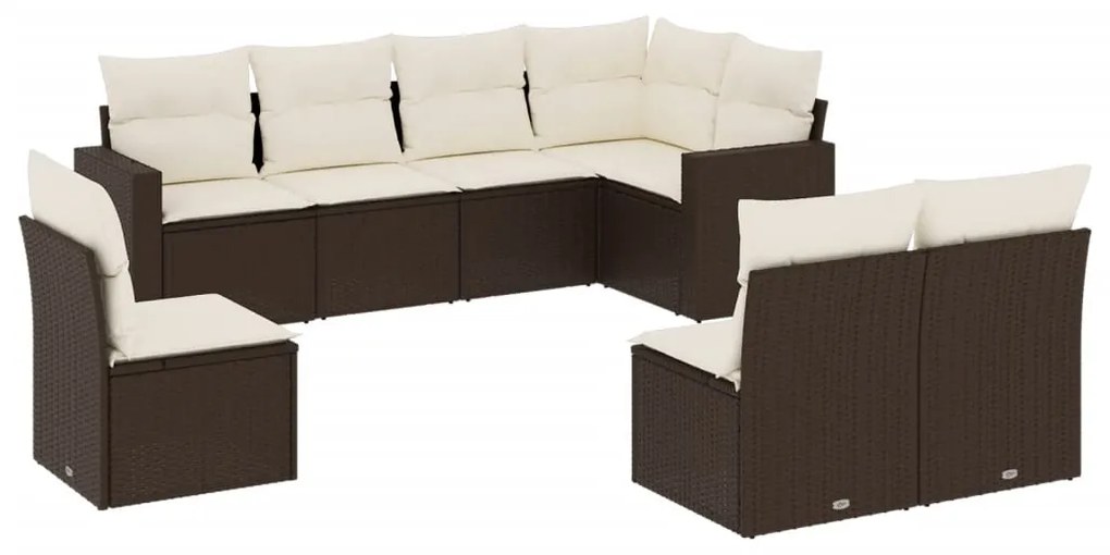 Set divani da giardino 8 pz con cuscini marrone in polyrattan