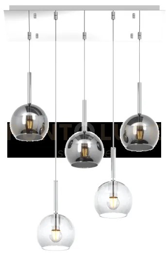 Sosp. cromo rettangolare 5 luci vetri tutti piccolo (2x tr+ 3x cr) ...