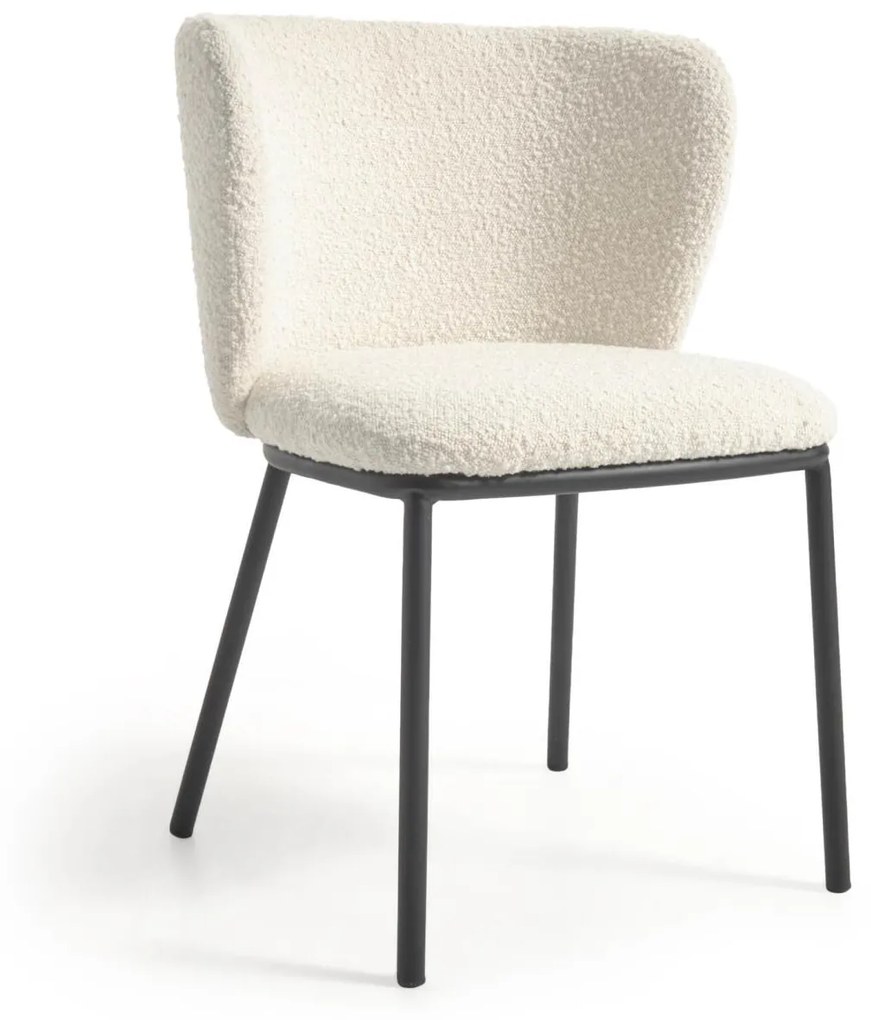 Kave Home - Sedia Ciselia in shearling bianco e gambe in acciaio con finitura nera FSC Mix Credit