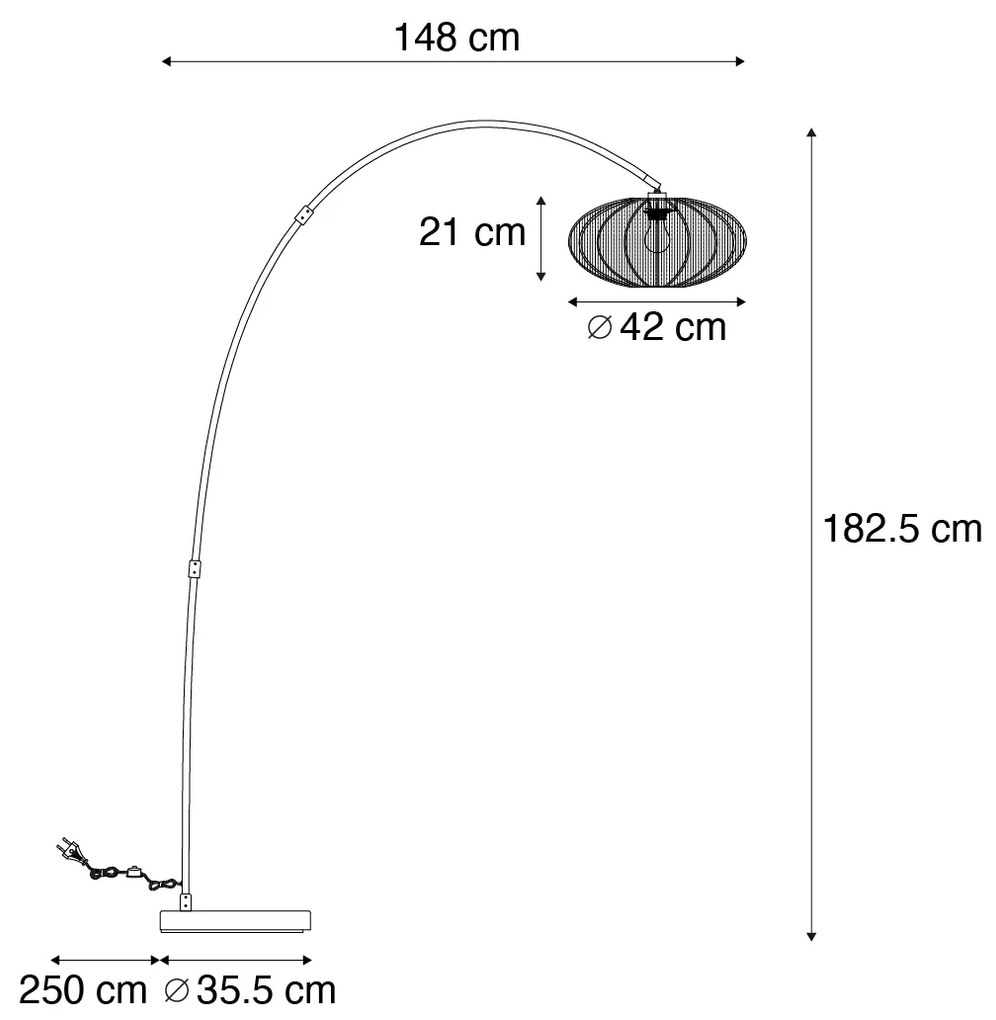 Lampada da terra ad arco Japandi beige con paralume - Bida