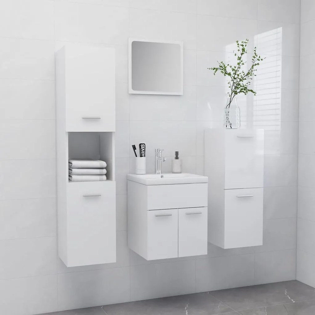 Set Mobili Da Bagno Bianco Lucido İn Legno Multistrato /
