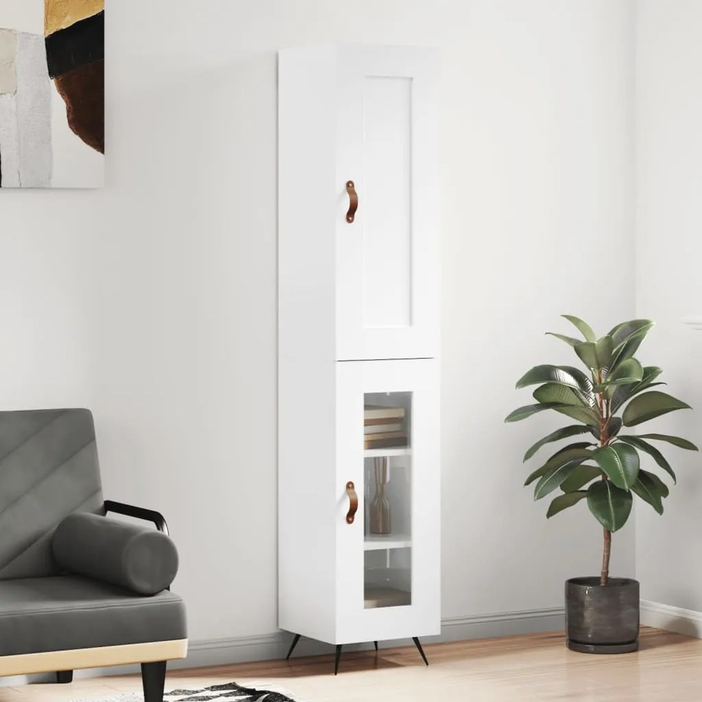Credenza 34,5x34x180 Cm İn Legno Multistrato Bianco Lucido /