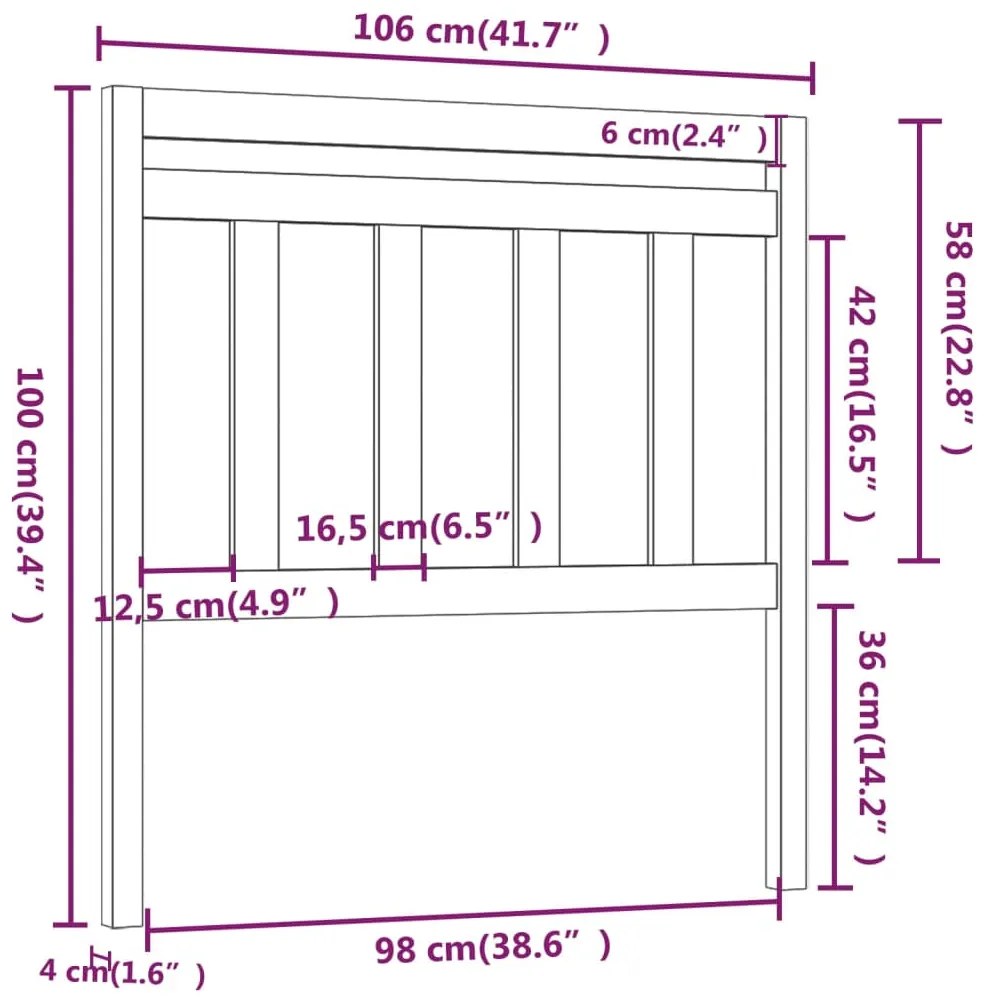 Testiera per letto bianca 106x4x100cm in legno massello di pino