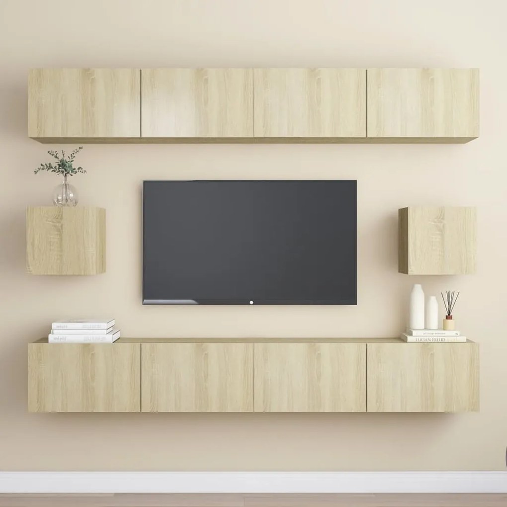 Set Di Mobili Porta Tv 6 Pz Rovere Sonoma İn Legno Multistrato /
