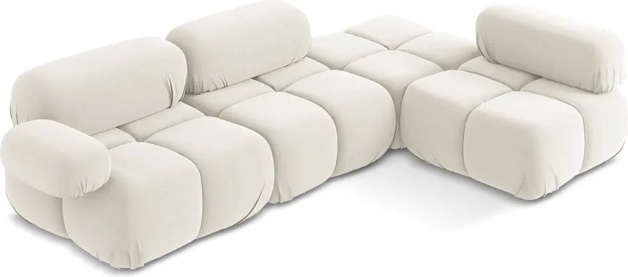 Divano angolare componibile bianco (con penisola a destra) con rivestimento in velluto Lokua – Makamii