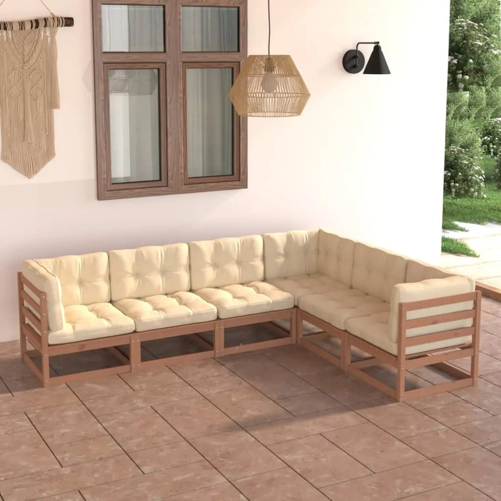 Set Divani Giardino 6 pz con Cuscini in Legno Massello di Pino