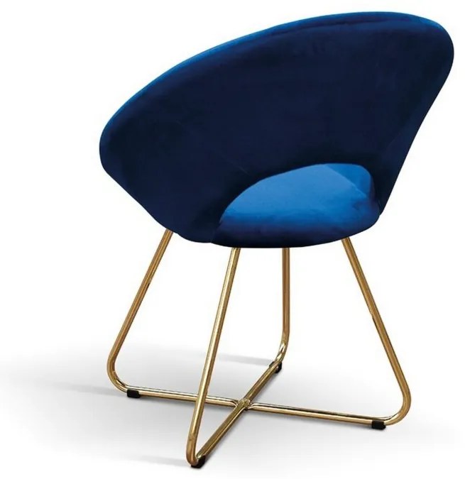 Set di poltroncine ZANTE in tessuto effetto velluto blu e base in metallo color oro