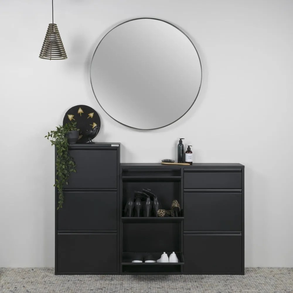 Scarpiera nera in metallo con ante ribaltabili 98x86x15 cm Billy – Spinder Design