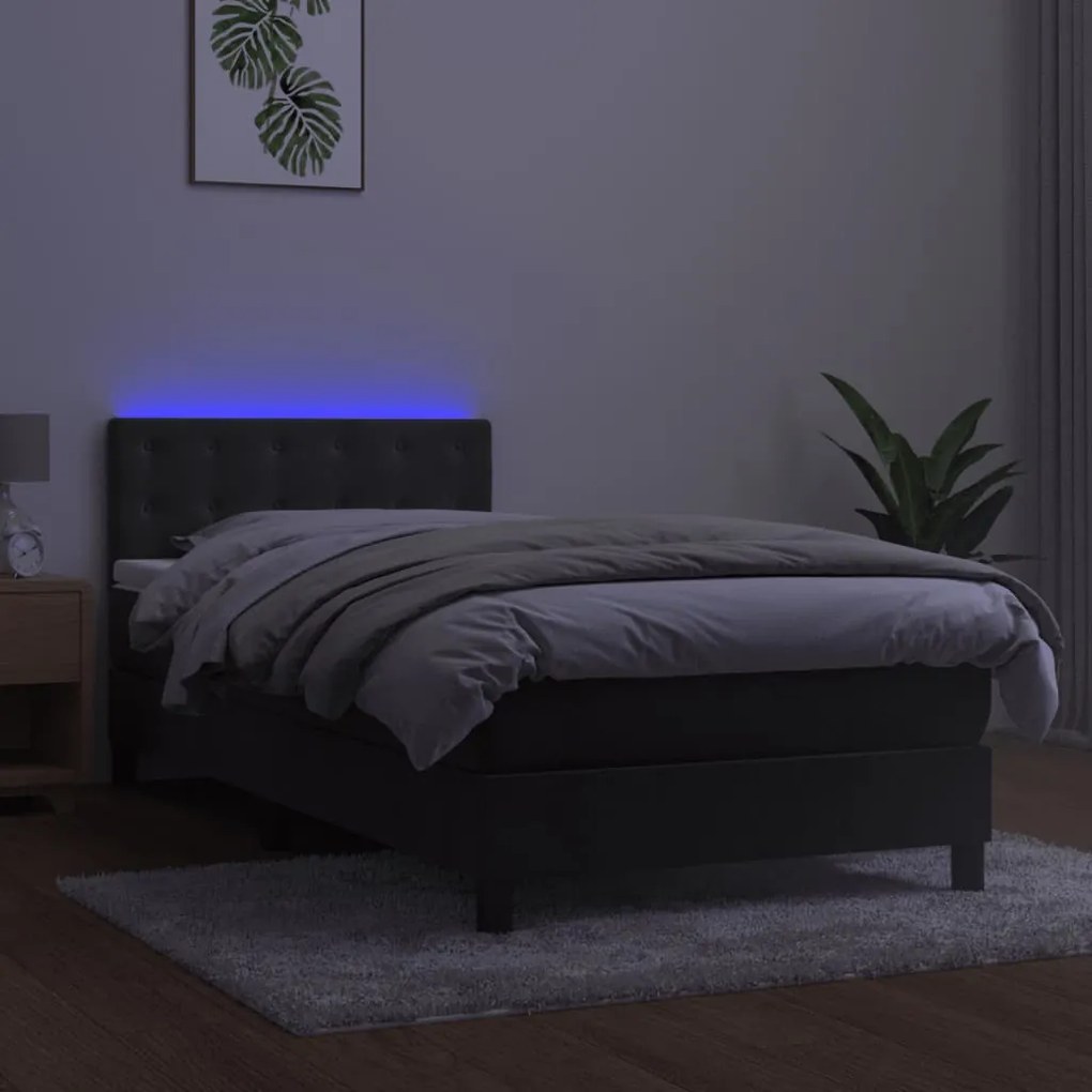 Letto a molle con materasso e led grigio scuro 90x190cm velluto