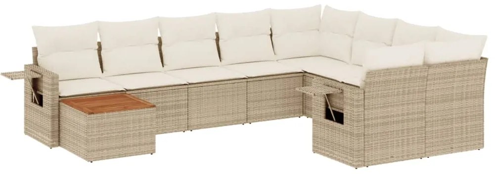 Set divano da giardino 10 pz con cuscini beige in polyrattan