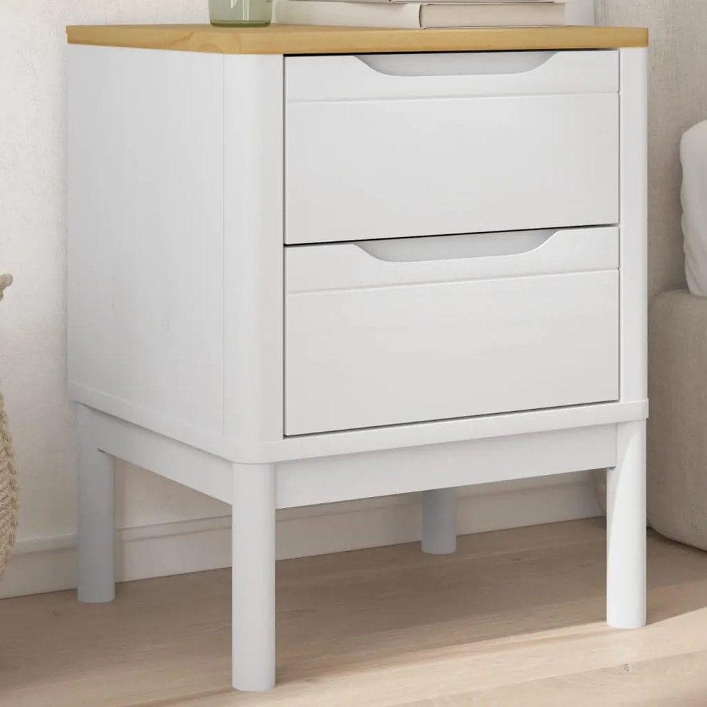 Comodino Floro Bianco 45x39x57 Cm İn Legno Massello Di Pino /