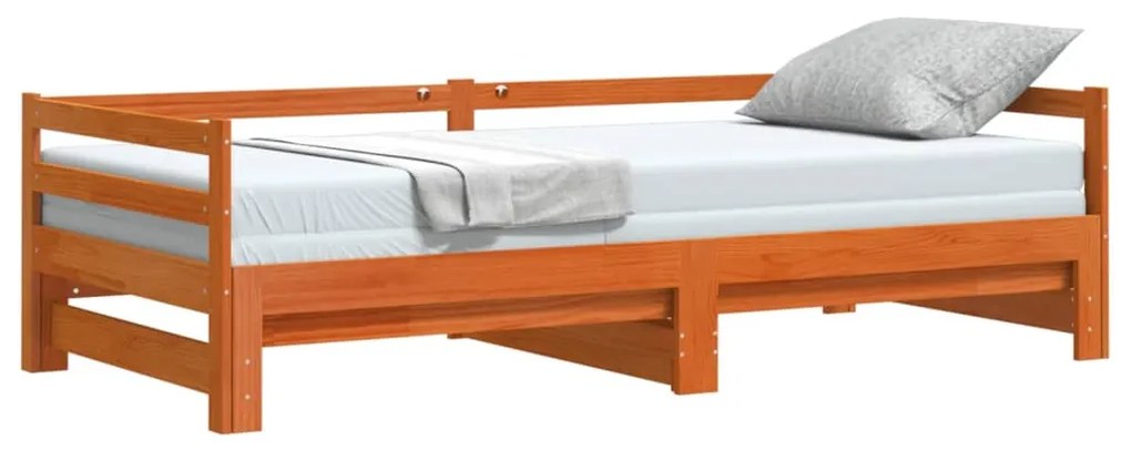 Divano con letto estraibile marrone cera 90x200cm massello pino