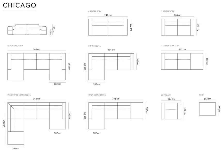 Divano angolare in grigio scuro (con penisola a destra) Chicago – Cosmopolitan Design