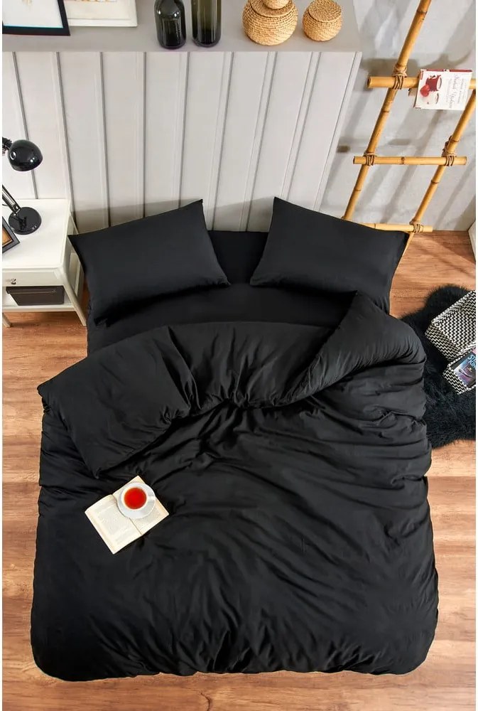 Set copripiumino e federa nero per letto singolo o esteso con lenzuolo incluso/3 pezzi 160x220 cm Classic – Mila Home