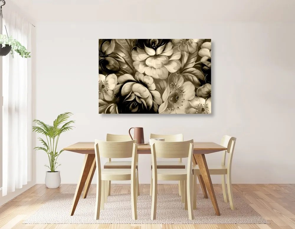Quadro su tela – Mondo impressionista dei fiori in versione seppia