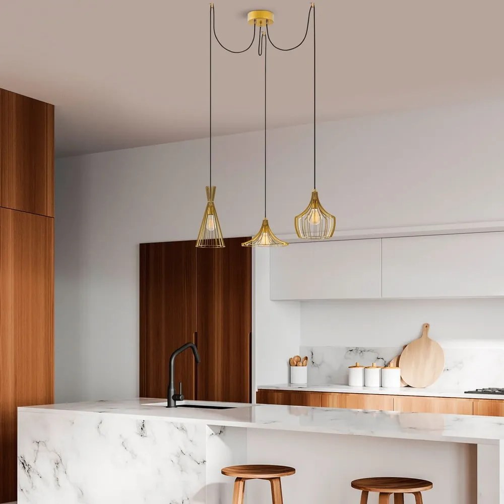 Lampadario dorato con paralume in metallo Mezopotamya – Opviq lights