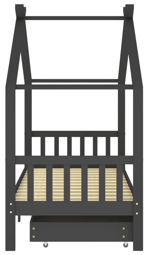 Giroletto bambini cassetti grigio scuro pino massello 90x200 cm