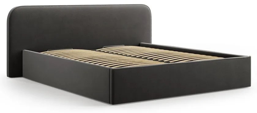 Letto matrimoniale imbottito nero con contenitore e rete inclusi 160x200 cm Elizabeth – Micadoni