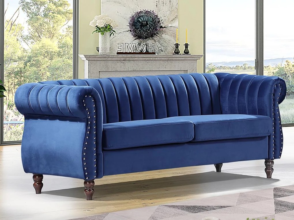 Divano Chesterfield 3 posti in Velluto Blu reale - TRUMBO