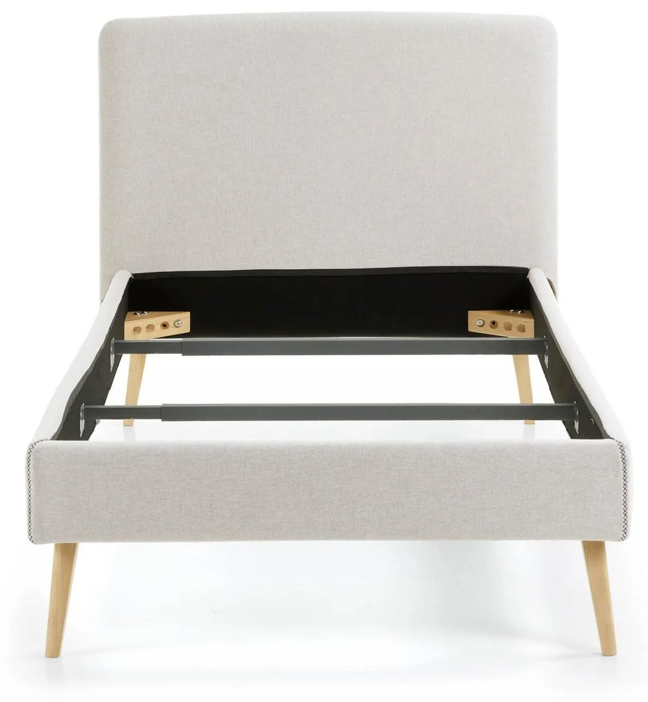 Kave Home - Letto Dyla sfoderabile beige, con gambe in faggio massiccio per materasso da 90 x 190 cm