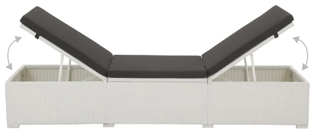 Lettino prendisole con cuscino in polyrattan bianco