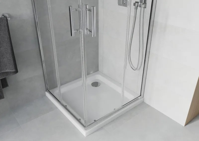 Mexen Rio cabina doccia quadrata 90 x 90 cm, trasparente, cromo + piatto doccia Flat, bianco - 860-090-090-01-00-4010