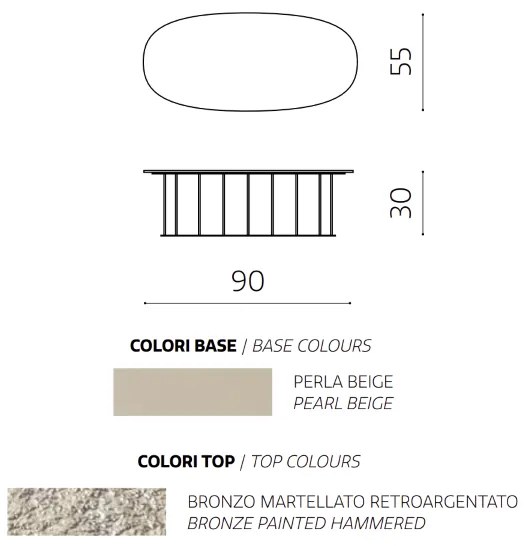 Tavolino D90 cm con base in metallo Beige e piano in vetro martellato Bronzo MUTE