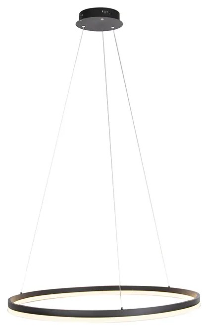 Lampada a sospensione di design nera 80 cm con LED dimmerabile a 3 livelli - Anello