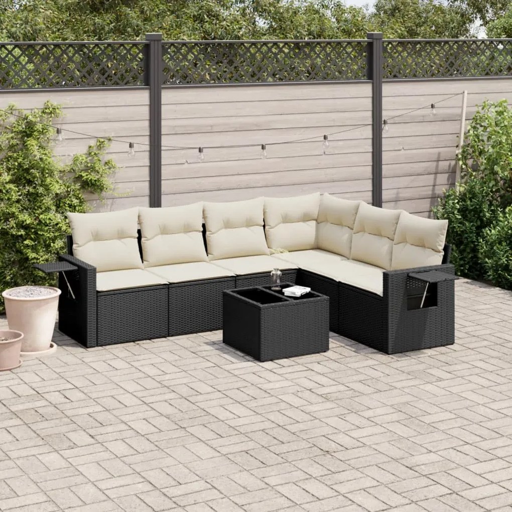 Set divani da giardino con cuscini 7pz nero polyrattan