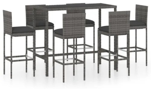 Set da Bar da Giardino 7 pz con Cuscini in Polyrattan Grigio