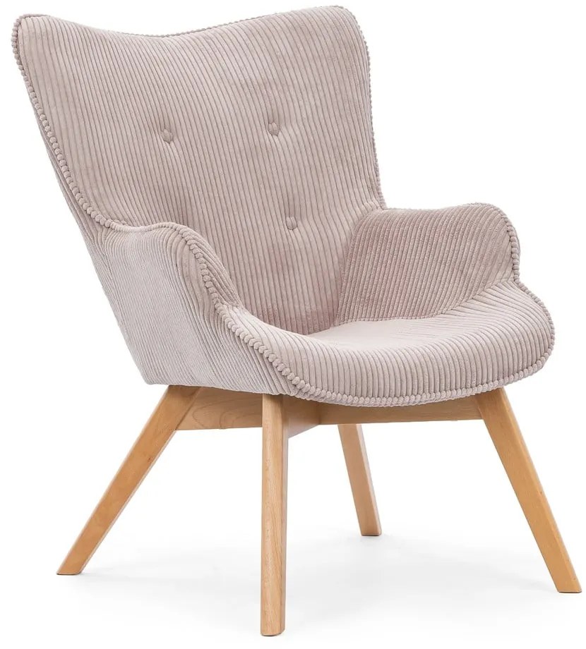 Poltrona rosa chiaro con rivestimento in velluto a coste Niko – Ropez