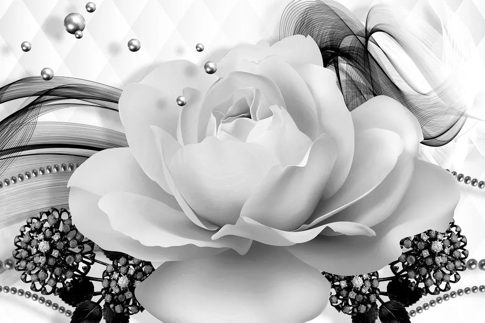 Quadro su tela – Rose di lusso con astrazione in bianco e nero